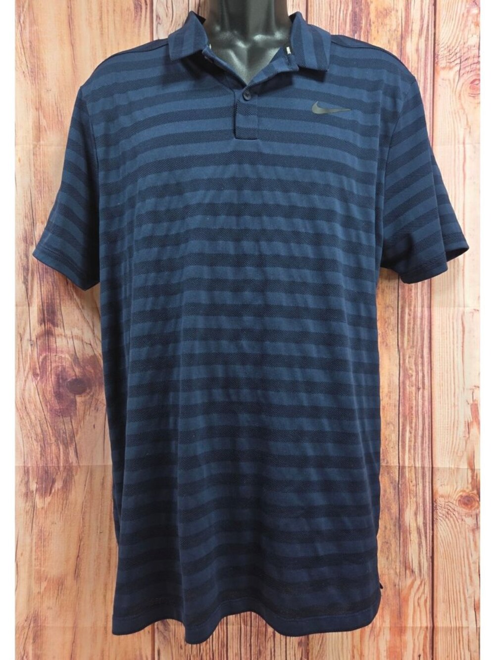 Nike Golf Dri-Fit Navy Blue Striped Polo Shirt Large Mens Performance